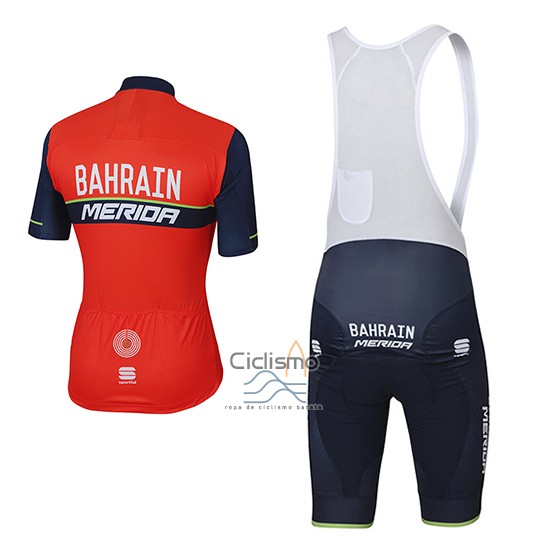 Bahrain Merida Ropa Ciclismo Culotte Corto 2017 Mangas Cortas Rojo